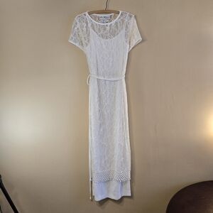 Vintage Lori Weidner Evenings Dress Coquette White Lace Cover Size 8 Y2k Bridal